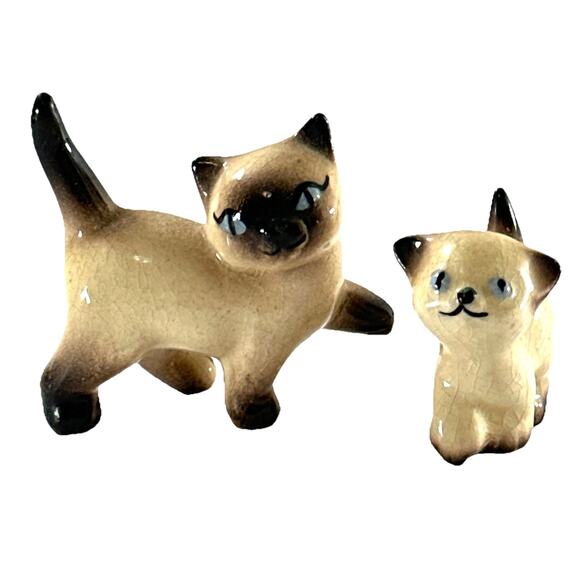Vintage Hagen-Renaker Mini Siamese Cat Figurines Pair Early Pottery Ceramic HR - Picture 1 of 5